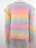 Winter Colorful Button Up Ruffled Long Sleeve Sweater