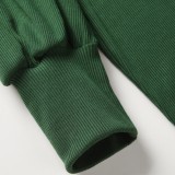 Autumn Elegant Green Off Shoulder Knitted Dress with Puff Sleeve