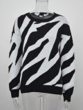 Winter Casual Black Stripes Round Neck Long Sleeve Sweater