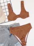 Summer Sexy Brown Rib High Waist Two Piece Swimsuit