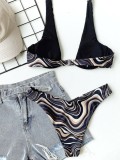 Summer Sexy Stripes Printed Halter Two Piece Swimsuit