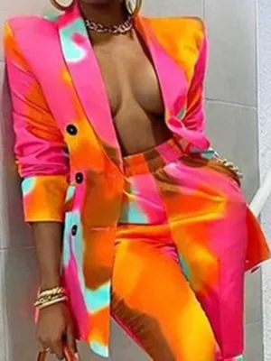 Autumn Casual Tie Dye blazer and Trouser Set