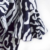 Autumn Trendy Zebra Striped Ruffles Mini Casual Dress with Flare Sleeve