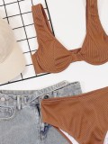 Summer Sexy Brown Rib High Waist Two Piece Swimsuit