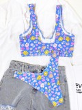 Summer Floral Blue Tank and Low Wasit Two Piece Swimsuit