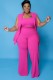 Autumn Plus Size Professional Pink Crop Top with Sleeveless Blazer and Pants 3 pcs Set