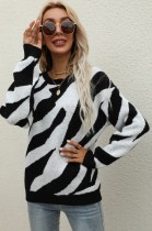 Winter Casual Black Stripes Round Neck Long Sleeve Sweater