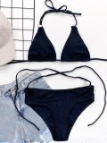 Summer Sexy Black Hollow Out halter Two Piece Swimsuit