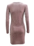 Autumn Elegant Pink Long Sleeve Velvet Bodycon Dress