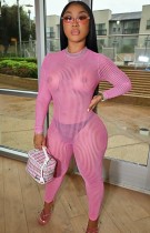 Autumn Sexy Pink See through Long sleeve Jumpsuit