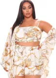Summer Plus Size Retro Printed shorts 3pcs set