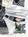 Summer Sexy White Shirred Bandeau Two Piece Bikini