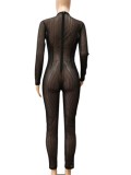Autumn Sexy Black See through Long sleeve Jumpsuit