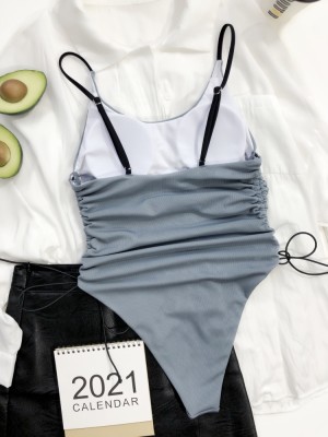 Summer Sexy Grey Shirred Bandeau Bodysuit Bikini