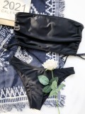 Summer Sexy Black Shirred Bandeau Two Piece Bikini