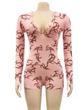 Autumn Sexy Printed Plunge Neck Skinny Playsuit