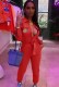 Autumn Casual Red Turndown Collar Long Sleeve Zip Jumpsuit with Belt