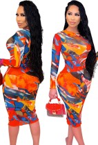 Autumn Colorful Long Sleeve Bodycon Midi Dress