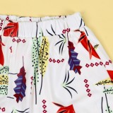 Autumn Casual Print Long Sleeve Crop Top and Shorts set