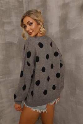Autumn Casual Grey Dot Long Sleeve Sweater Coat
