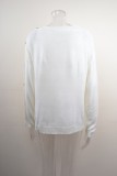 Autumn Casual White O-Neck Button Long Sleeve Sweater