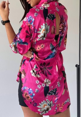 Autumn Trendy Floral Pink Long Sleeve Loose Blouse