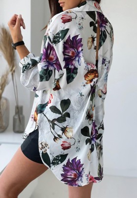 Autumn Trendy Floral White Long Sleeve Loose Blouse