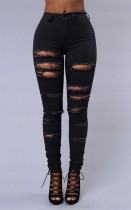 Summer Black Ripped Slim Pant