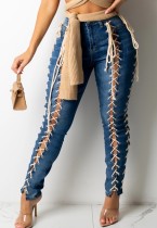 Summer Casual Blue with White Bandage Jeans