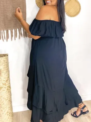 Summer Plus SIze Casual Off Shoulder Ruffled Loose Midi Dress