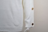 Autumn Casual White O-Neck Button Long Sleeve Sweater