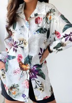 Autumn Trendy Floral White Long Sleeve Loose Blouse