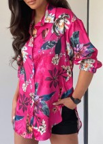 Autumn Trendy Floral Pink Long Sleeve Loose Blouse