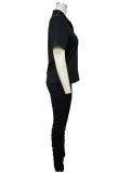 Summer Casual Black Short sleeve Button Shirt and Pant set
