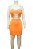 Summer Sexy Orange Hollow out with Chain Crop Top and Dress set