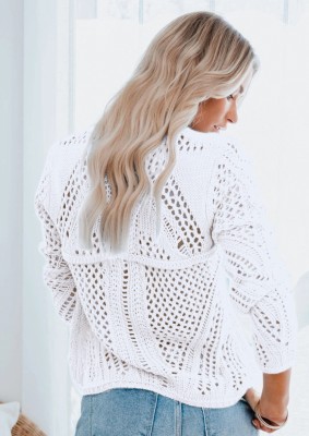 Winter Trendy White Hollow Out Long Seelve Sweater
