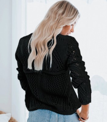 Winter Trendy Black Hollow Out Long Seelve Sweater