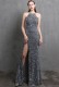 Summer Elegant Gray Sequins Sleeveless Halter Split Evening Dress