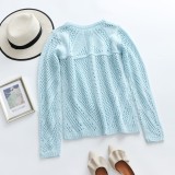 Winter Trendy Blue Hollow Out Long Seelve Sweater