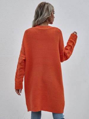 Winter Orange Dropped Shoulder Long Cardigan