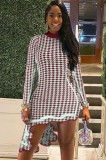 Autumn swallow gird Print Piping Long sleeve Irregularity Bottom Midi Dress