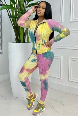 Autumn Tie dyed with Zipper Long sleeve Top and Pant tracksuit