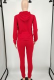 Autumn Casual Red Hoodies Puffed Sleeve Top and Pant set