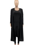 Autumn Black Basic Long sleeve Jumpsuit and Long Coat 2 piece set