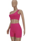 Summer Sexy Pink One Shoulder Crop Top and Shorts set