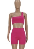 Summer Sexy Pink One Shoulder Crop Top and Shorts set
