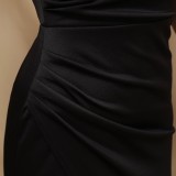 Summer Formal Black One Shoulder Strap Irregular Long Evening Dress