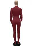 Autumn Burgunry Long Sleeve Crop Top and High Waist Legging Set