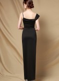 Summer Formal Black One Shoulder Strap Irregular Long Evening Dress