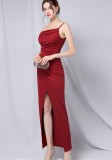 Summer Formal Red One Shoulder Strap Irregular Long Evening Dress